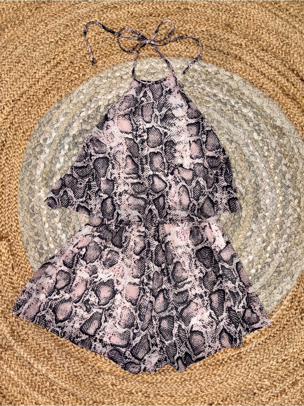 Space 46 Pink Snake-Print Halter Romper Dress
